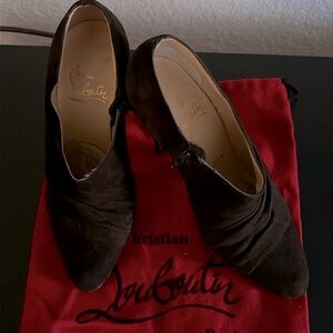 Original Christian Louboutin dark brown suede low cut boot size 351/2or 51/2